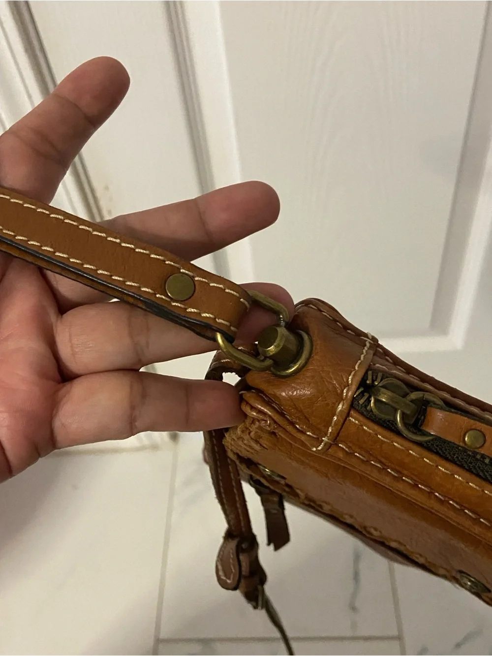 PATRICIA NASH Cognac Brown Soft Leather CONVERTIBLE Crossbody/Wrist Bag